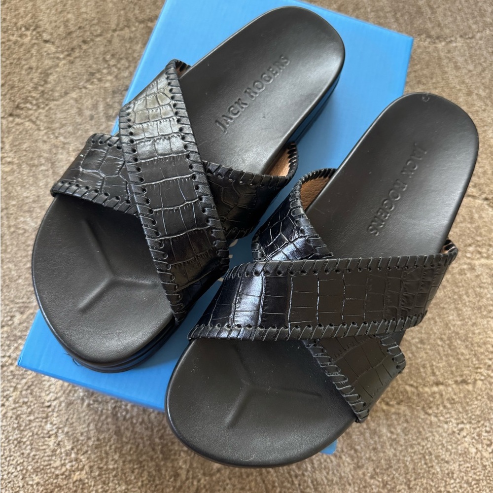 Jack Rogers Black Croc Slide Sandals